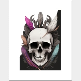 skull with feathers Posters and Art